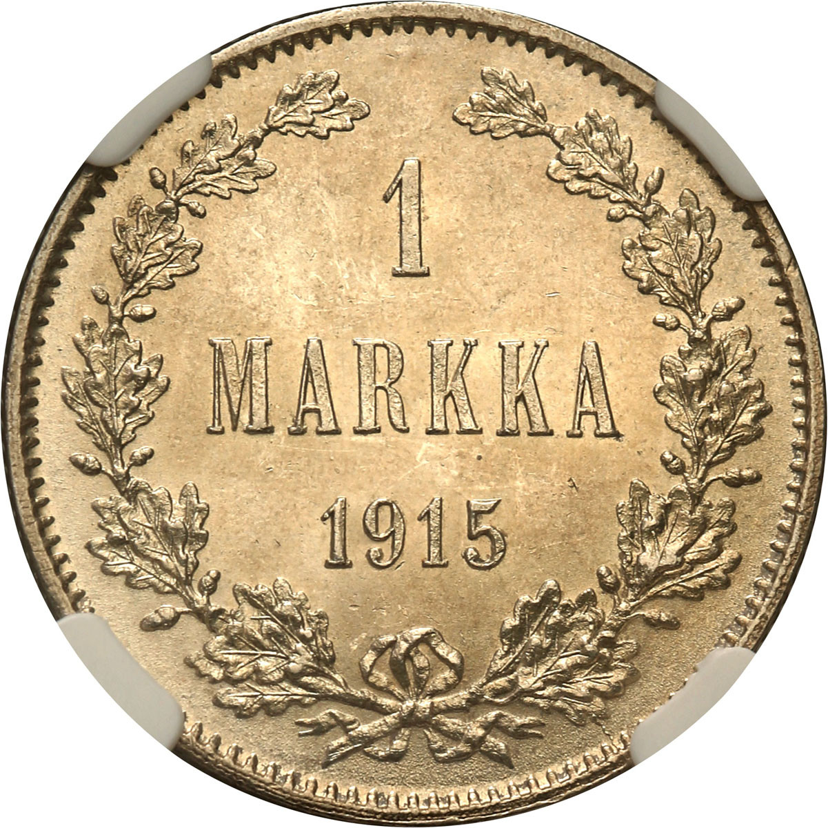 Rosja / Finlandia. Mikołaj II. 1 Marka 1915 S, Helsinki NGC MS64